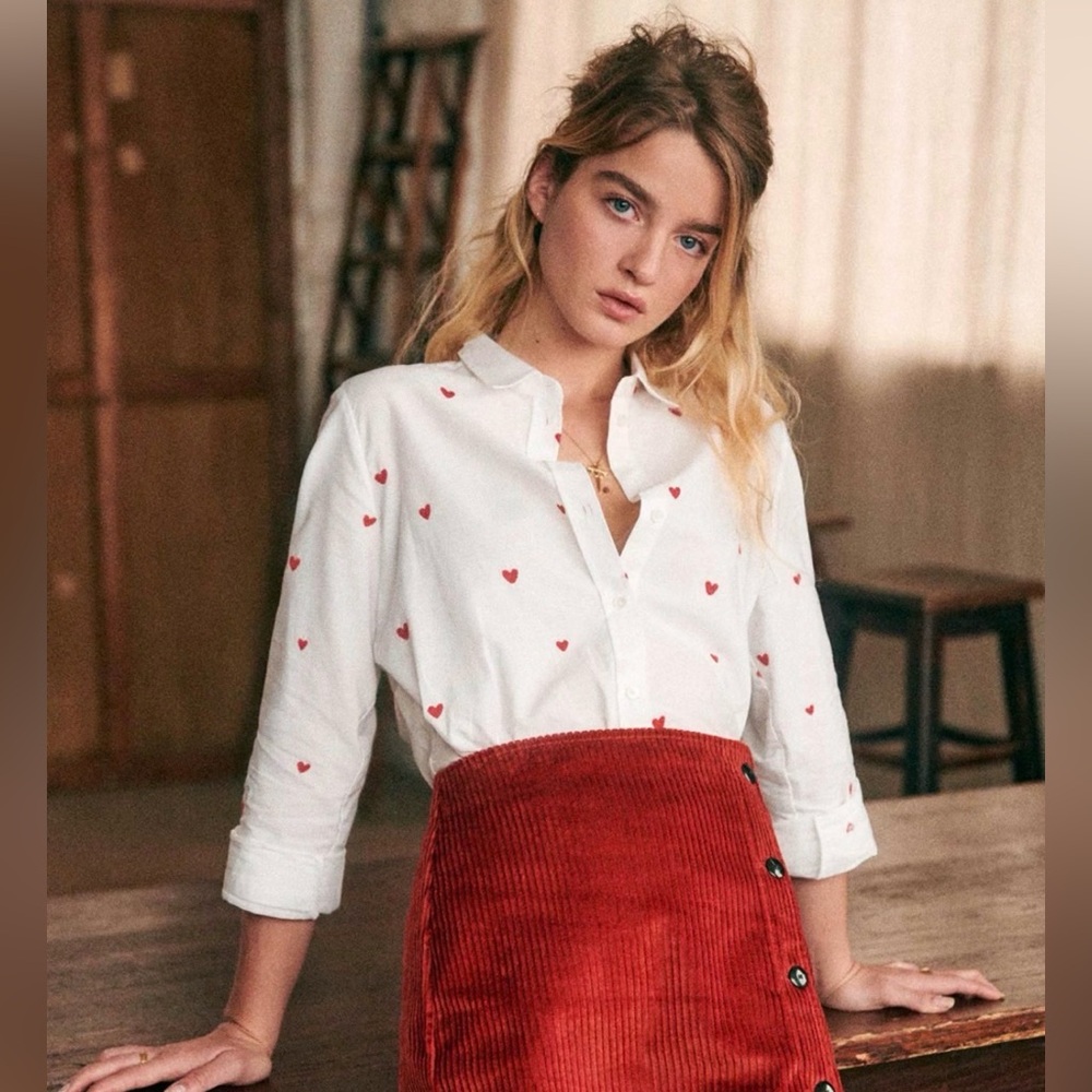 Sézane Embroidered Heart Shirt